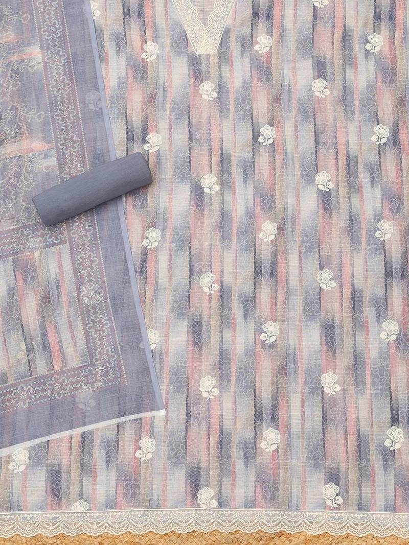 printed linen unstitched dress material