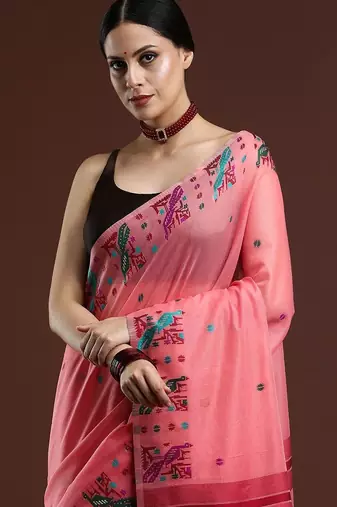 Pink woven design saree with blouse