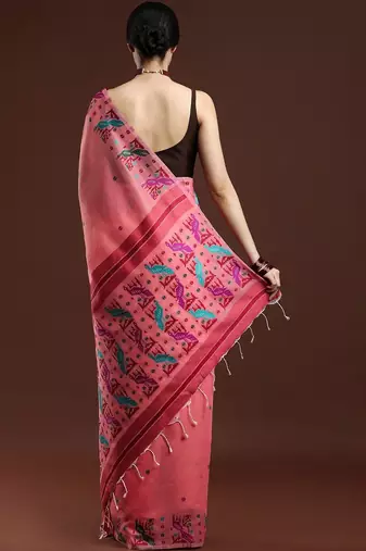 Pink woven design saree with blouse