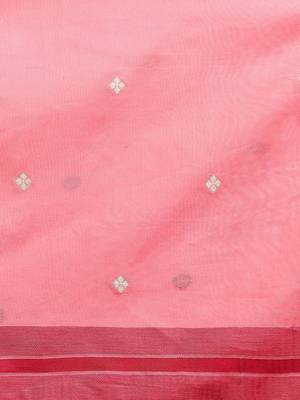 Pink woven design saree with blouse 5