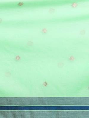 Green woven design muga saree with blouse 5