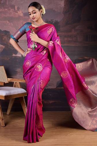 Pink woven design banarasi saree