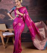 Pink woven design banarasi saree