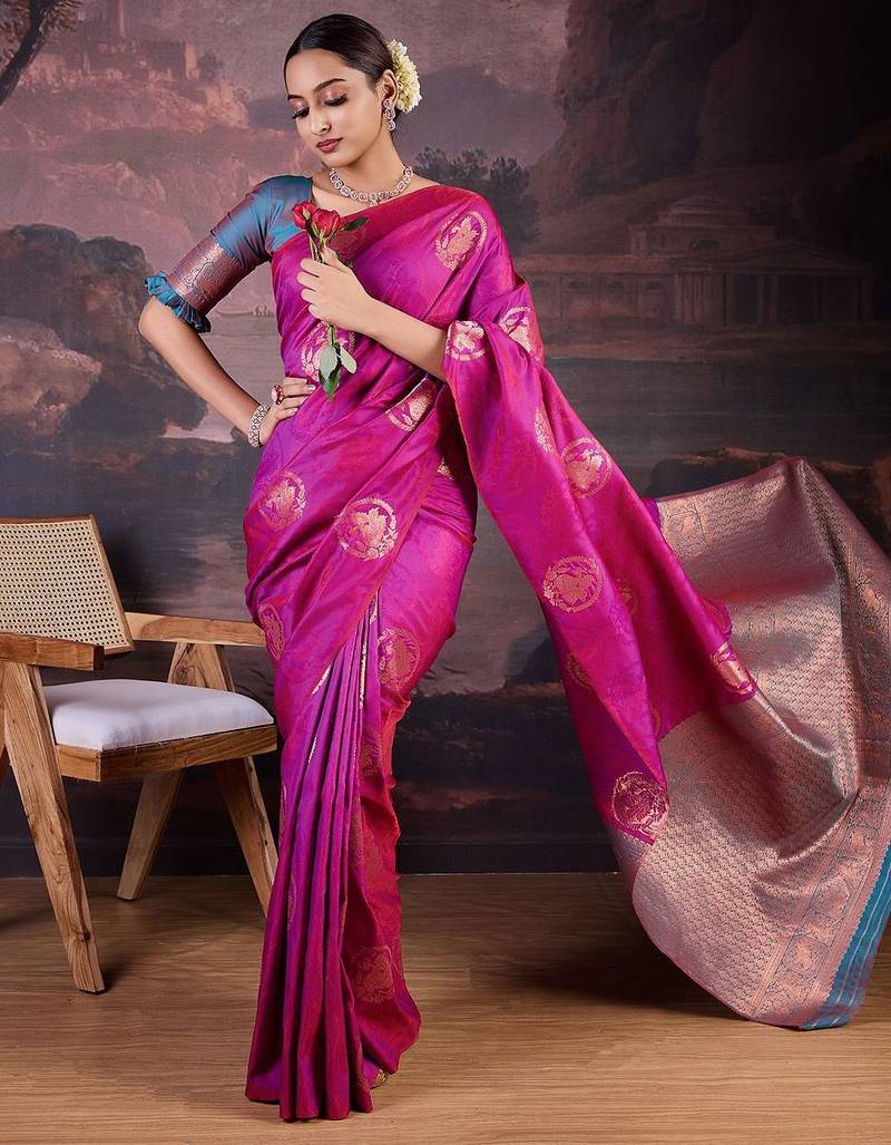 Pink woven design banarasi saree