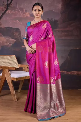 Pink woven design banarasi saree