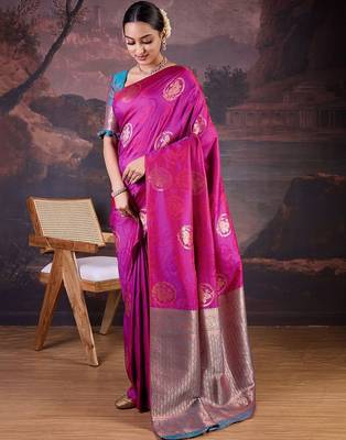 Pink woven design banarasi saree 3