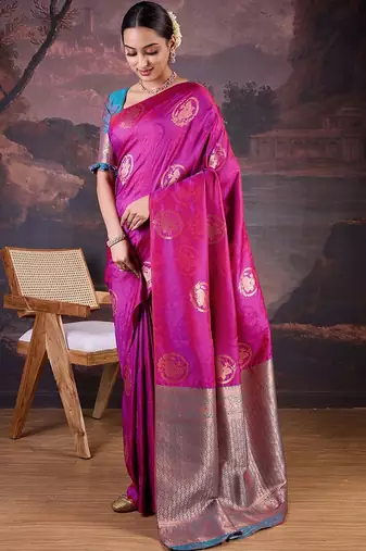 Pink woven design banarasi saree