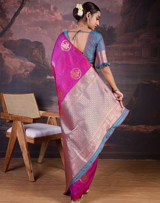 Pink woven design banarasi saree 4