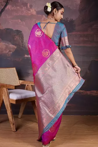 Pink woven design banarasi saree