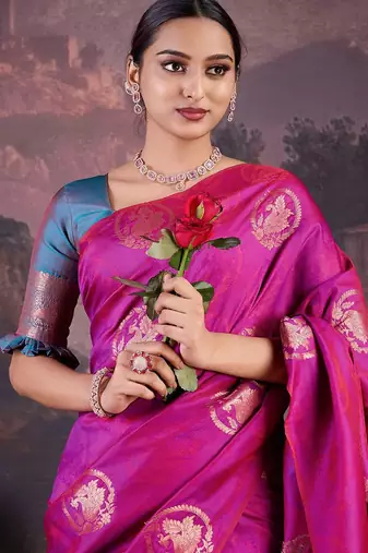 Pink woven design banarasi saree