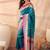 Teal woven design banarasi sarees with unstitched blouse