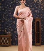 Pink pure linen woven design  banarasi saree with blouse piece