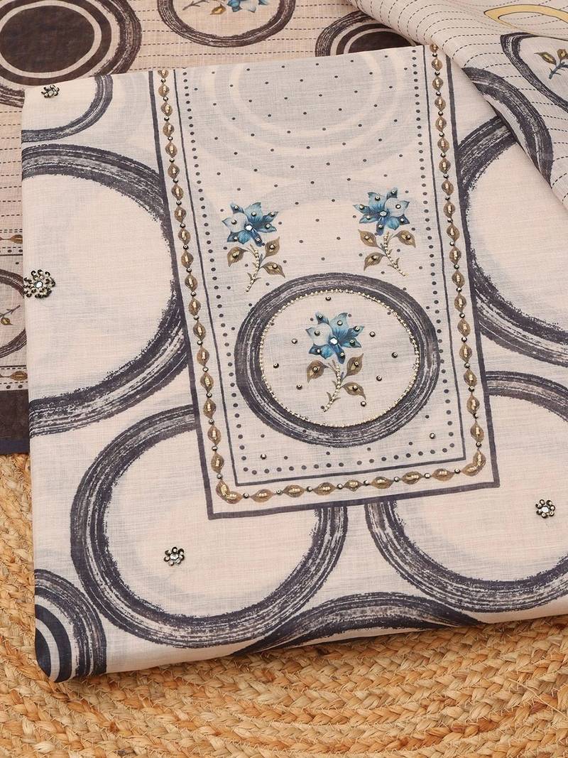printed linen unstitched dress material
