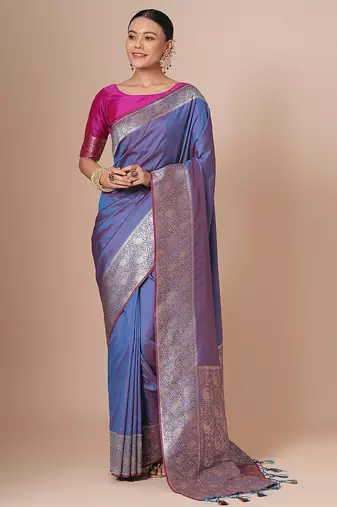 Lavender woven design banarasi saree with blouse piece