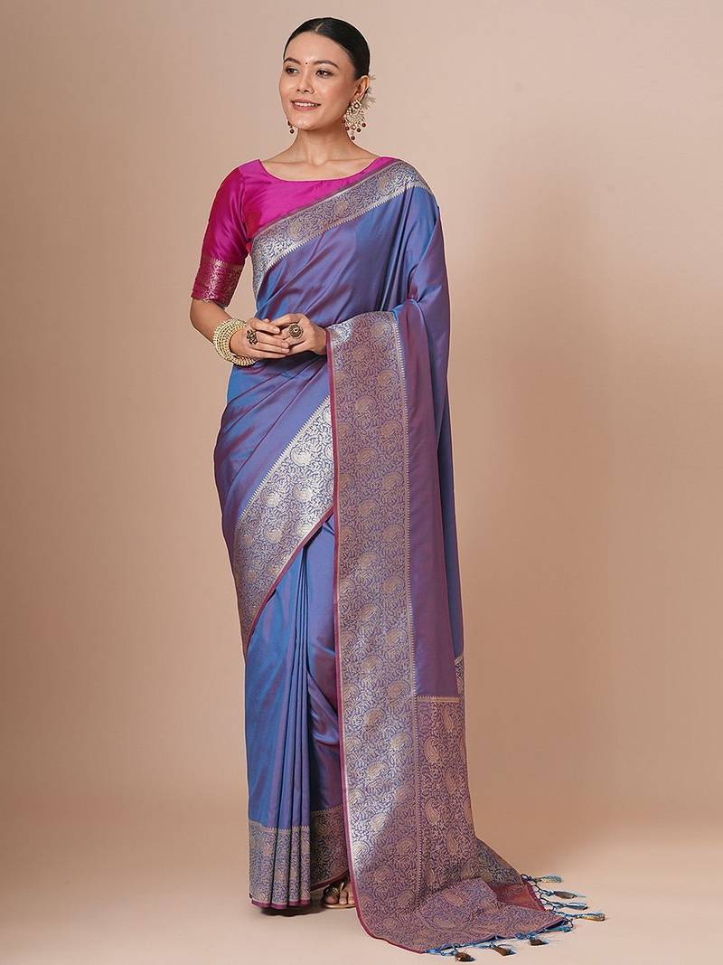 Lavender woven design banarasi saree with blouse piece