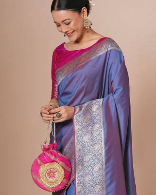 Lavender woven design banarasi saree with blouse piece 2