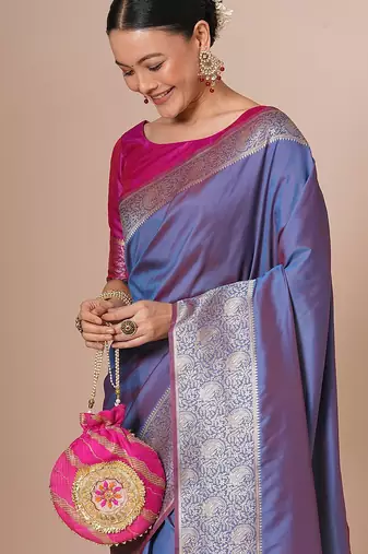 Lavender woven design banarasi saree with blouse piece