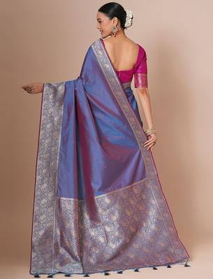 Lavender woven design banarasi saree with blouse piece 3