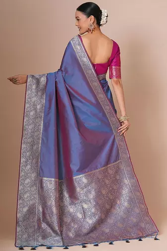 Lavender woven design banarasi saree with blouse piece