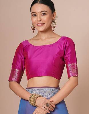 Lavender woven design banarasi saree with blouse piece 5