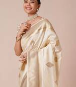 Cream bagh woven design banarasi saree with blouse piece