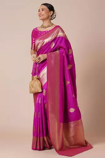 Pink woven design zari banarasi saree