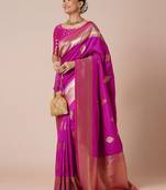 Pink woven design zari banarasi saree