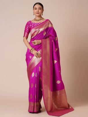 Pink woven design zari banarasi saree 2