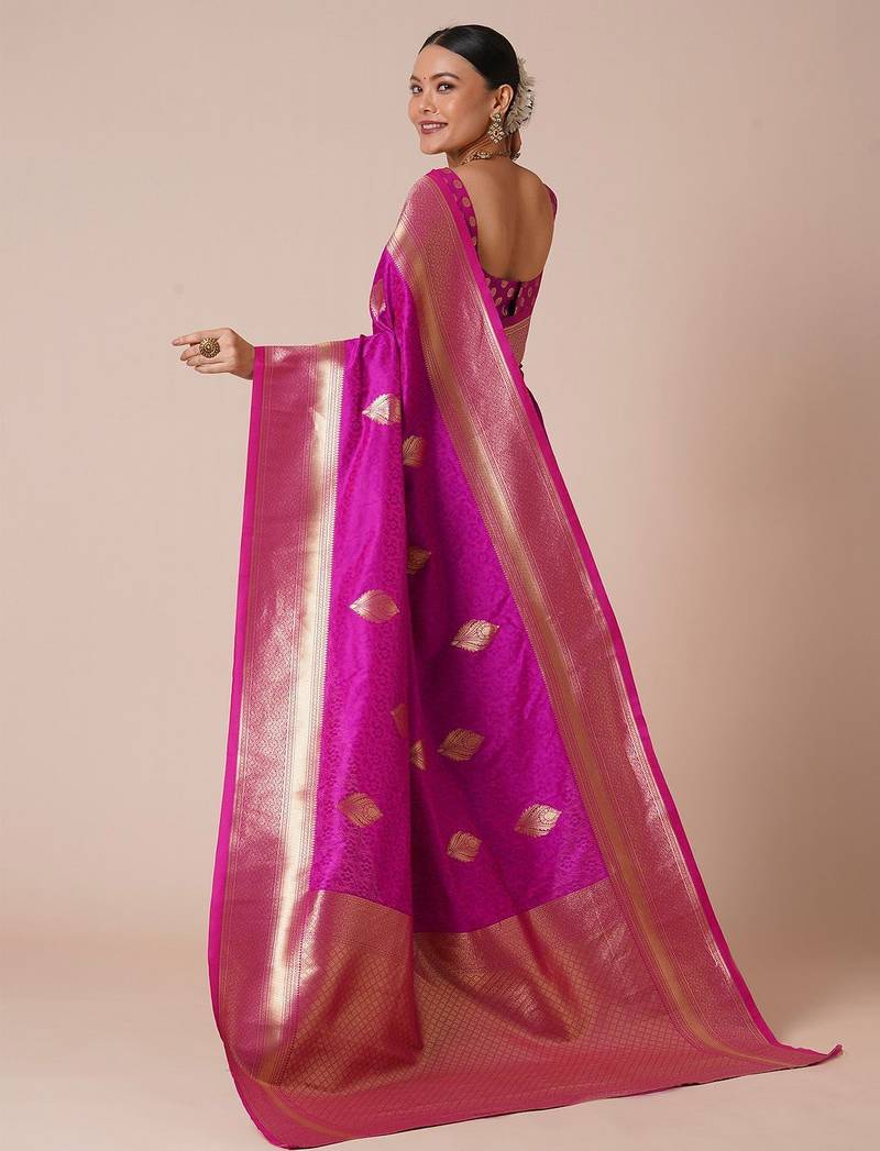 Pink woven design zari banarasi saree