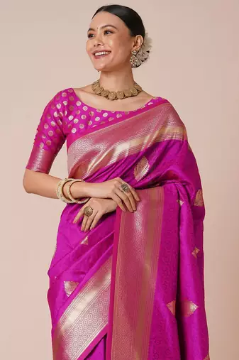 Pink woven design zari banarasi saree