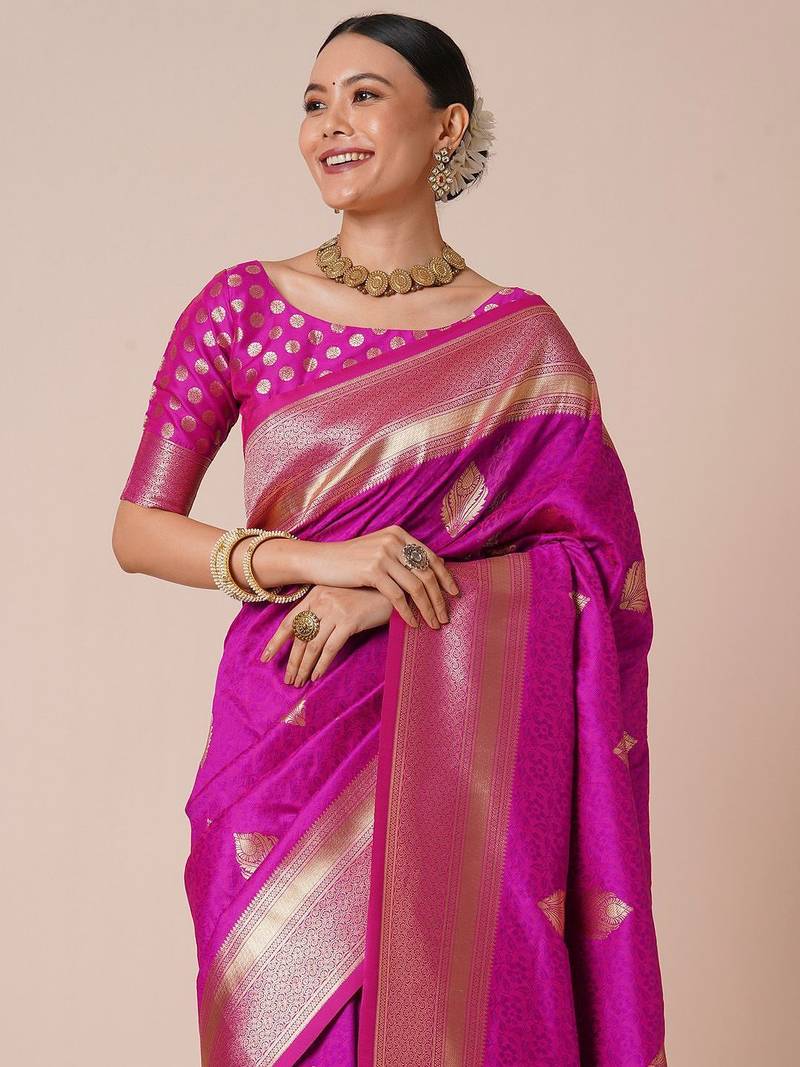 Pink woven design zari banarasi saree