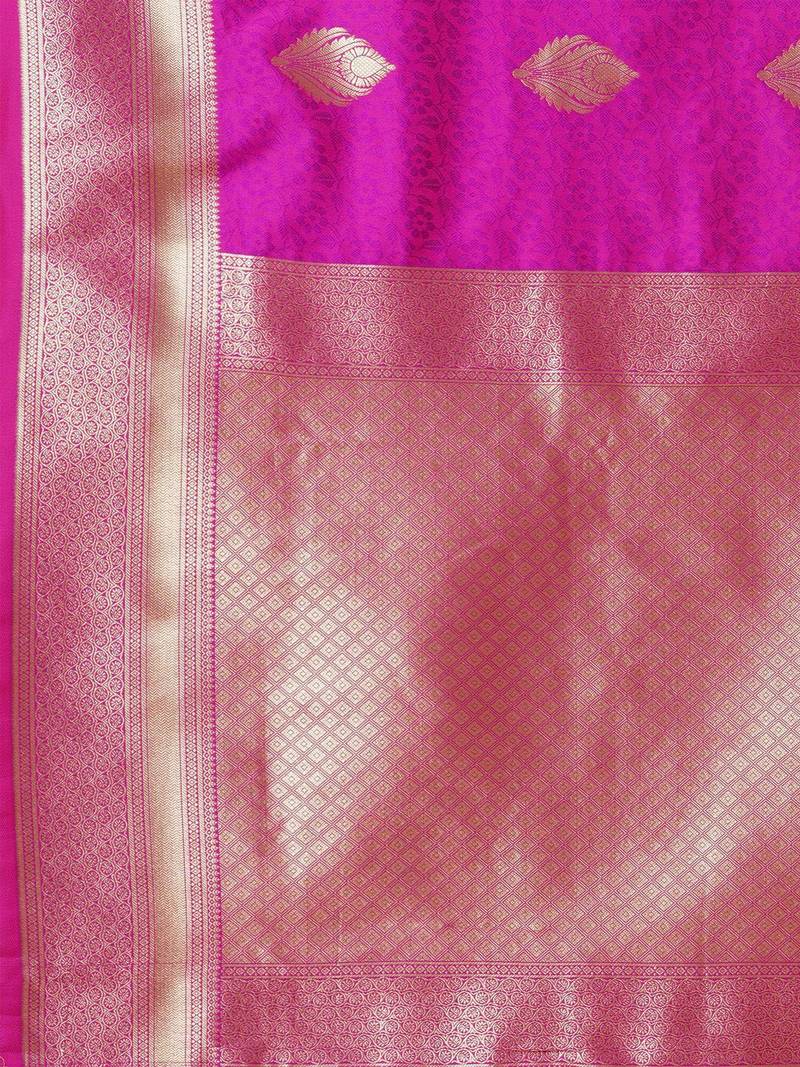 Pink woven design zari banarasi saree