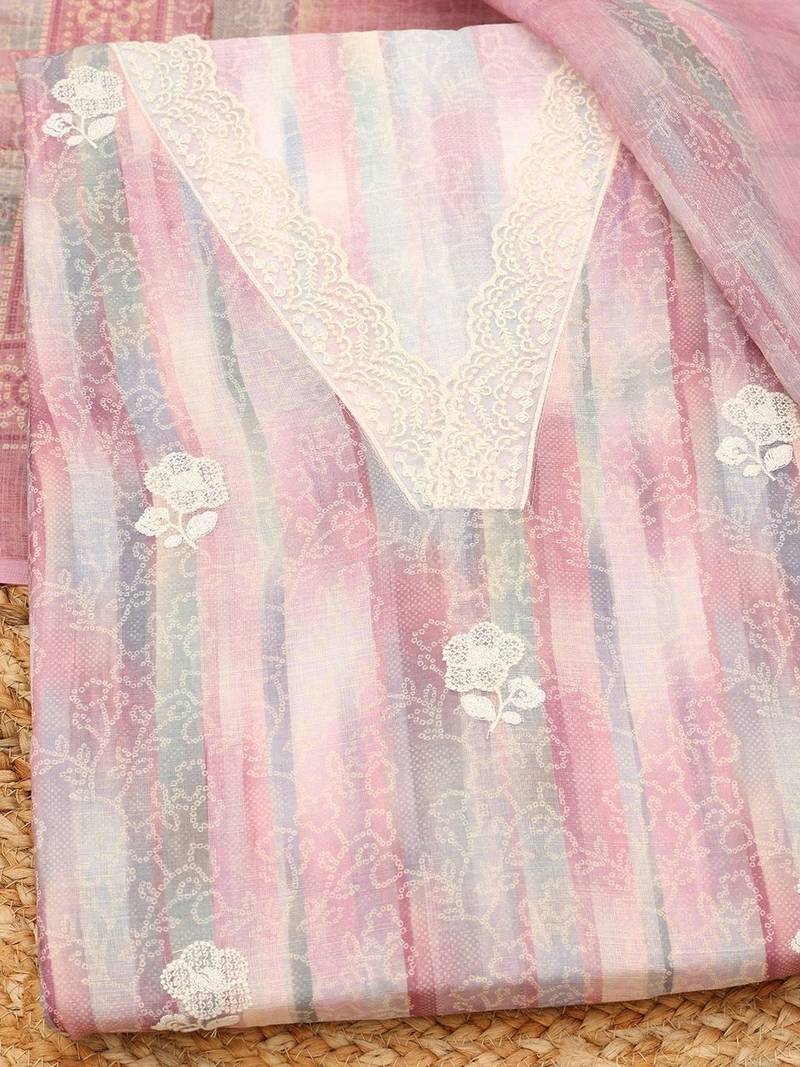 printed linen unstitched dress material