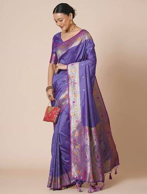 Lavender woven design banarasi saree 4