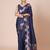 Navy blue women floral banarasi saree with blouse piece