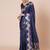Navy blue women floral banarasi saree with blouse piece