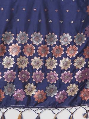 Navy blue women floral banarasi saree with blouse piece 5