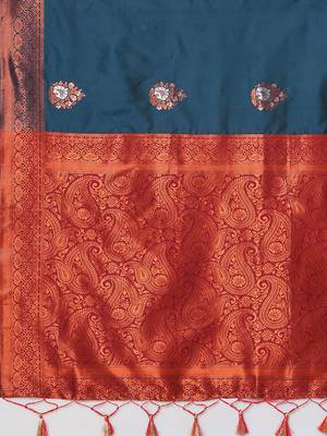 Teal women ethnic motifs woven design banarasi saree 5