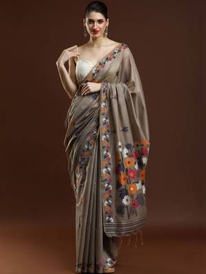 Grey woven design saree with blouse 1