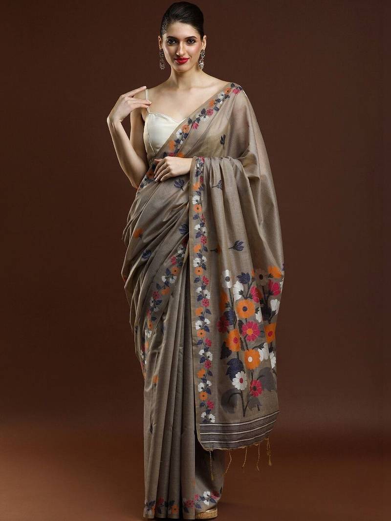 Grey woven design saree with blouse