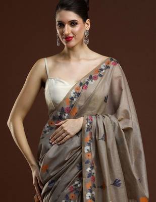 Grey woven design saree with blouse 2