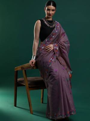 Purple woven design saree with blouse 1