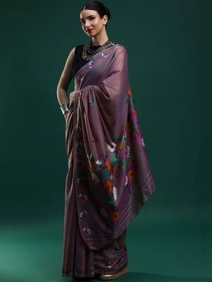 Purple woven design saree with blouse 3