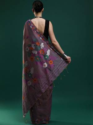 Purple woven design saree with blouse 4
