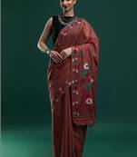 Brown woven design saree with blouse