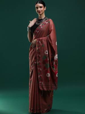 Brown woven design saree with blouse 3