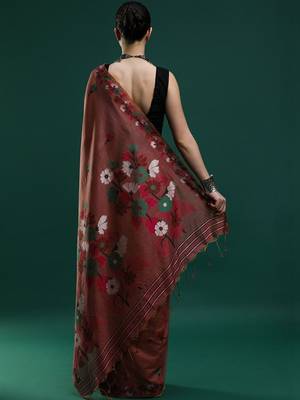 Brown woven design saree with blouse 4