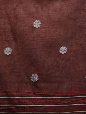 Brown woven design saree with blouse 5