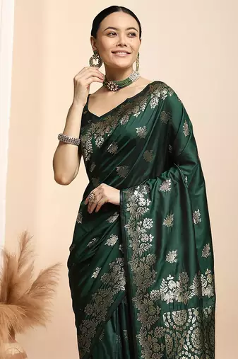 Green woven design kanjeevaram saree with blouse piece