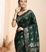 Green woven design kanjeevaram saree with blouse piece